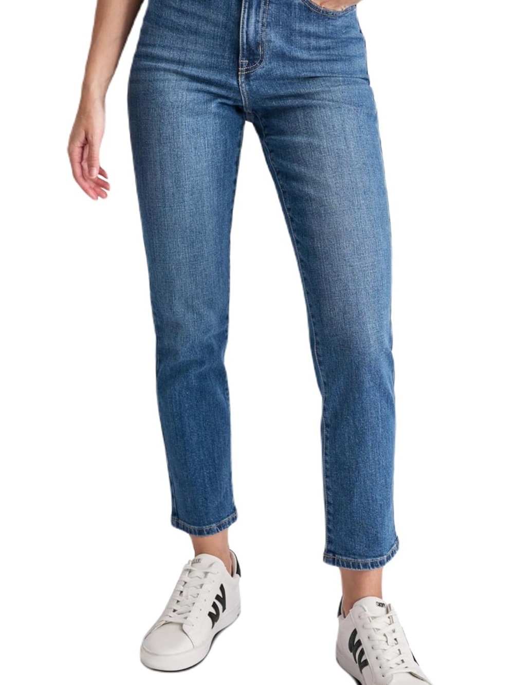 Dkny Cropped Straight-Leg Jeans in Medium Blue